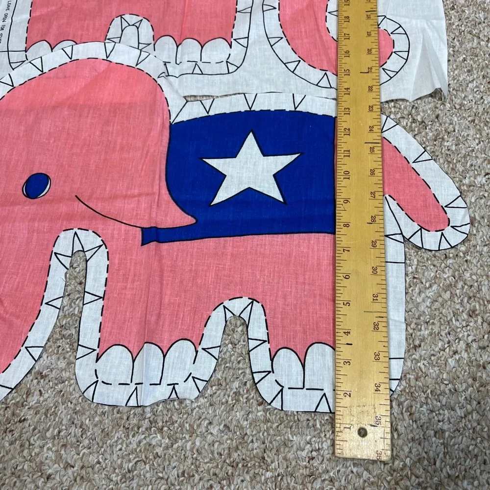 Vintage Pink Elephant Cut and Sew Fabric Panel Plush Toy DIY Craft